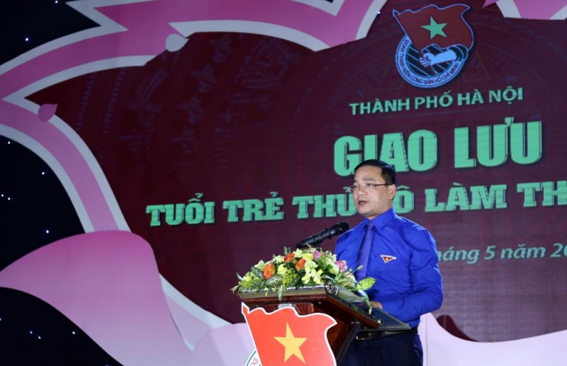 Đồng chí Nguyễn Ngọc Việt, Ủy viên Ban Thường vụ Trung ương Đoàn, Thành ủy viên, Bí thư Thành đoàn Hà Nội phát biểu tại chương trình