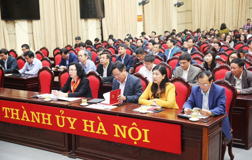 Điểm cầu Thành ủy Hà Nội tại Hội nghị nghiên cứu, triển khai chuyên đề học tập và làm theo tư tưởng, đạo đức, phong cách Hồ Chí Minh năm 2020. Ảnh: tuyengiao.vn